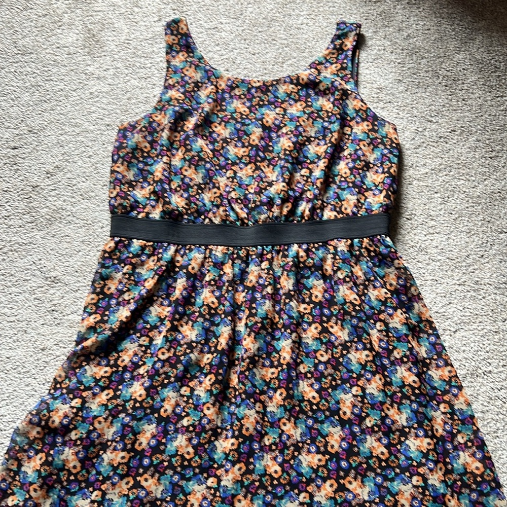 Xhilaration Sleeveless Floral Dress XL Black Orange Blue Purple Flowers Keyhole - Picture 3 of 15